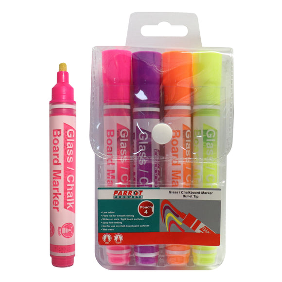 Glass Whiteboard Markers Pouch 4 (Pink, Yellow, Orange, Purple)