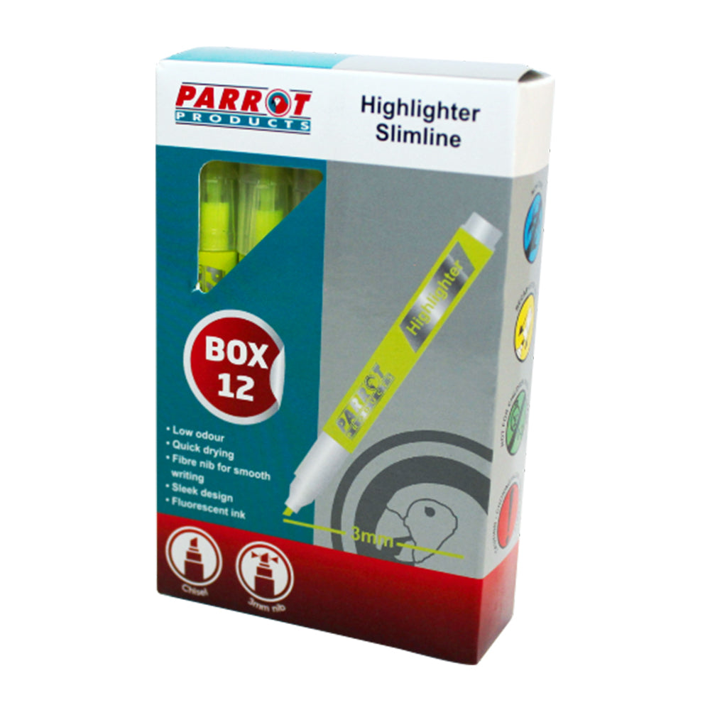 Marker Highlighter Slimline Box 12 Yellow – The Whiteboard Shop