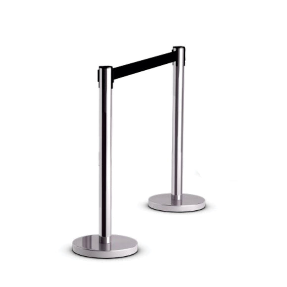 Retractable Queue Barrier Chrome With Black Belt 910x 320mm Box Of 2