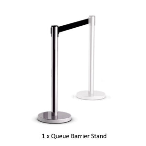 Retractable Queue Barrier Chrome With Black Belt 910x 320mm