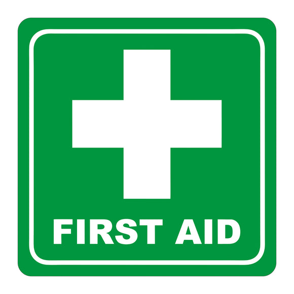 Sign Symbolic 150 x 150mm Green First Aid Sign On White Acp
